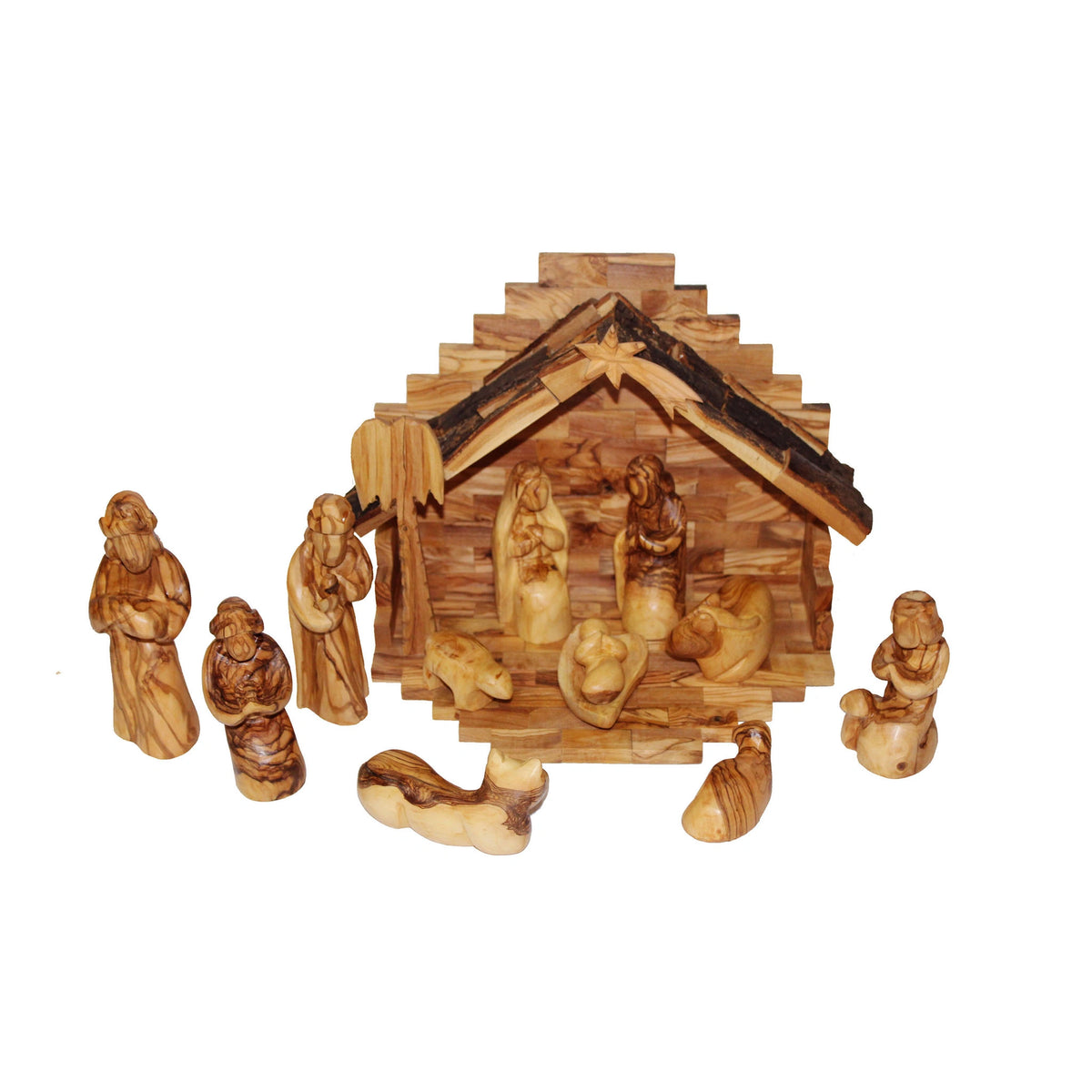 6.3" Handmade Wooden Nativity Set Abstract 13 pcs mychristmashouse